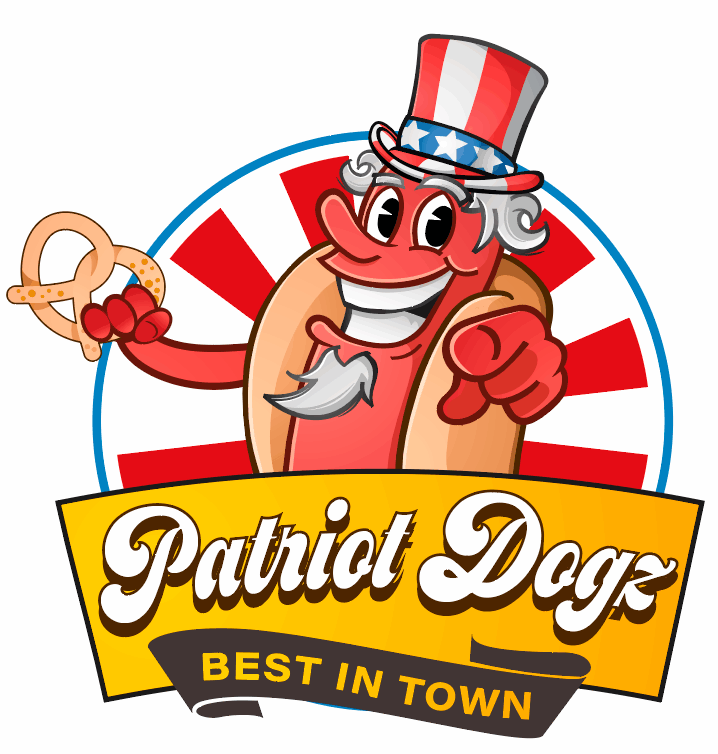 Patriot Dogz, uncle sam hot dog character. Best In Town
